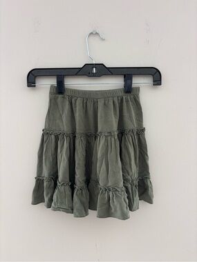 Polly Sage Green Tiered Ruffle Mini Skirt Size Small Boho Cottagecore